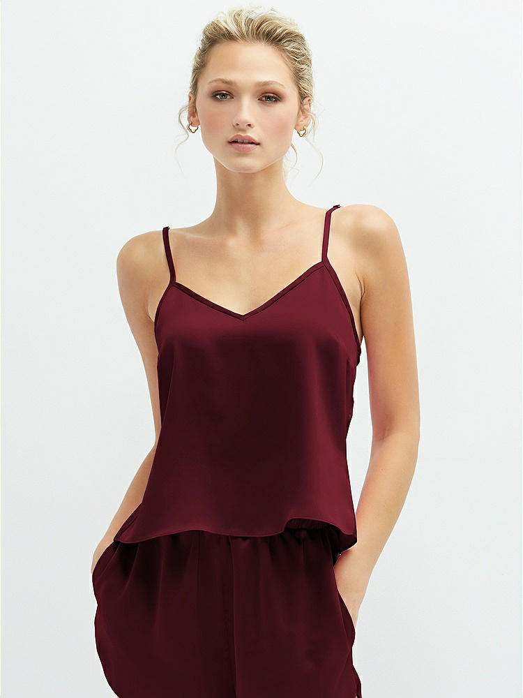 Front View - Cabernet Split Back Whisper Satin Cami Top