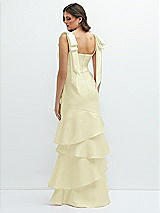 Rear View Thumbnail - Butter Yellow Bow-Shoulder Satin Maxi Dress with Asymmetrical Tiered Skirt