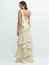 Rear View Thumbnail - Champagne Bow-Shoulder Satin Maxi Dress with Asymmetrical Tiered Skirt