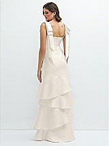 Rear View Thumbnail - Ivory Bow-Shoulder Satin Maxi Dress with Asymmetrical Tiered Skirt