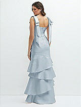 Rear View Thumbnail - Mist Bow-Shoulder Satin Maxi Dress with Asymmetrical Tiered Skirt