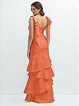 Rear View Thumbnail - Portofino Orange Bow-Shoulder Satin Maxi Dress with Asymmetrical Tiered Skirt