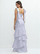 Rear View Thumbnail - Silver Dove Bow-Shoulder Satin Maxi Dress with Asymmetrical Tiered Skirt