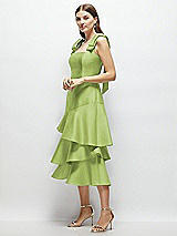 Alt View 2 Thumbnail - Mojito Bow-Shoulder Satin Midi Dress with Asymmetrical Tiered Skirt