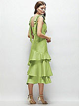 Alt View 3 Thumbnail - Mojito Bow-Shoulder Satin Midi Dress with Asymmetrical Tiered Skirt