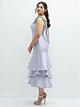 Side View Thumbnail - Silver Dove Bow-Shoulder Satin Midi Dress with Asymmetrical Tiered Skirt