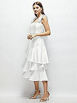 Alt View 2 Thumbnail - White Bow-Shoulder Satin Midi Dress with Asymmetrical Tiered Skirt