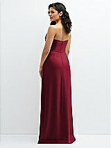 Rear View Thumbnail - Burgundy Strapless Notch-Neck Crepe A-line Dress with Rhinestone Piping Bows