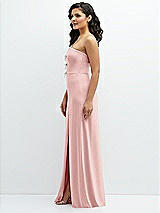 Side View Thumbnail - Rose Strapless Notch-Neck Crepe A-line Dress with Rhinestone Piping Bows