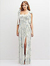 Front View Thumbnail - Bleu Garden Bow Shoulder Square Neck Chiffon Maxi Dress