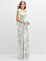 Side View Thumbnail - Bleu Garden Bow Shoulder Square Neck Chiffon Maxi Dress