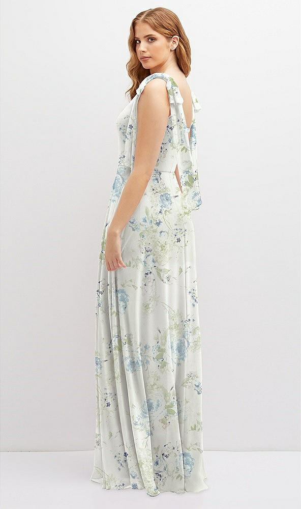 Back View - Bleu Garden Bow Shoulder Square Neck Chiffon Maxi Dress