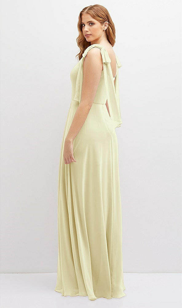 Back View - Butter Yellow Bow Shoulder Square Neck Chiffon Maxi Dress