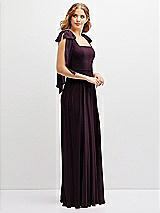 Side View Thumbnail - Deep Plum Bow Shoulder Square Neck Chiffon Maxi Dress