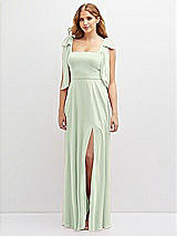 Front View Thumbnail - Mint Green Bow Shoulder Square Neck Chiffon Maxi Dress