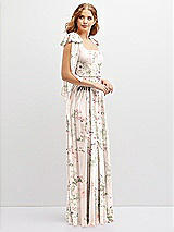 Side View Thumbnail - Blush Garden Bow Shoulder Square Neck Chiffon Maxi Dress