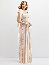 Side View Thumbnail - Coquette Floral Print Bow Shoulder Square Neck Chiffon Maxi Dress