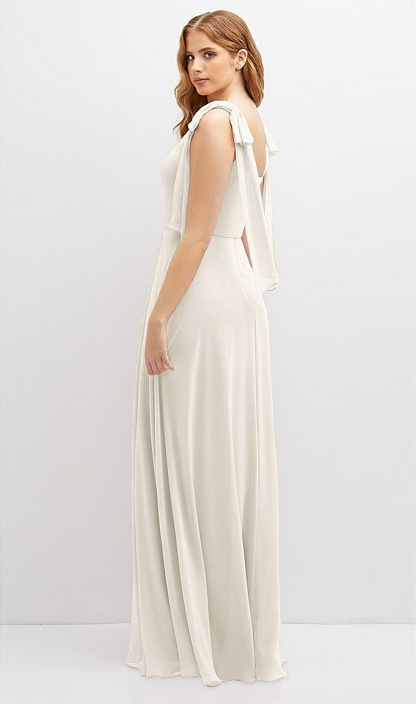 Back View - Ivory Bow Shoulder Square Neck Chiffon Maxi Dress