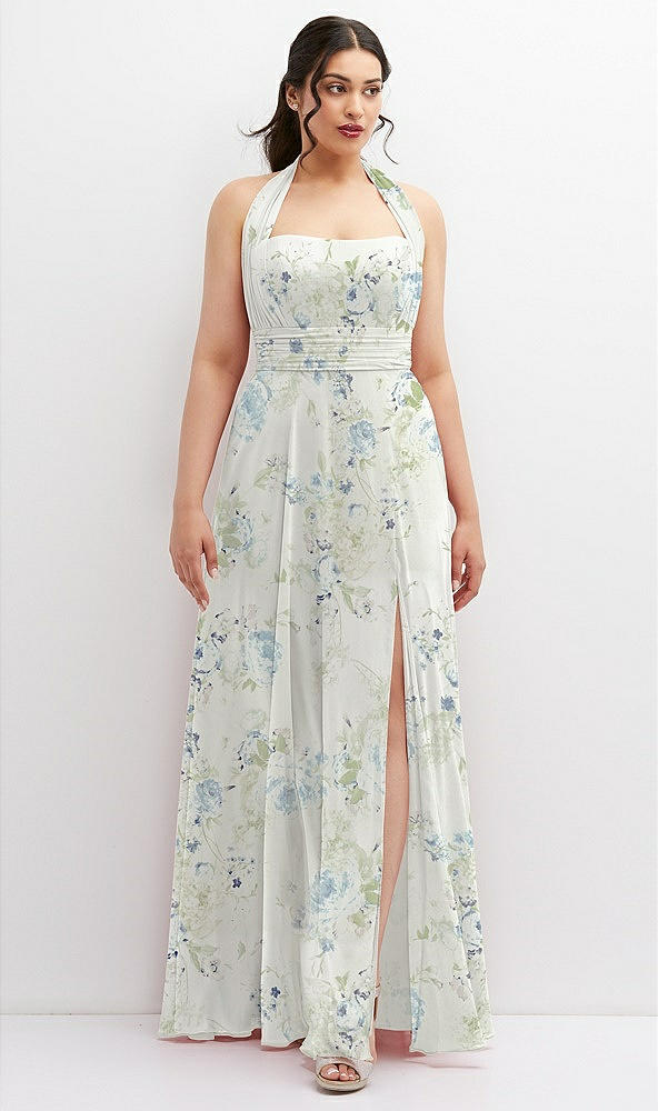 Front View - Bleu Garden Chiffon Convertible Maxi Dress with Multi-Way Tie Straps