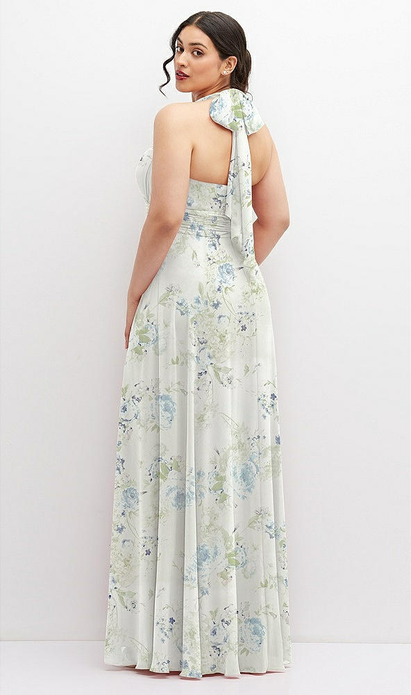 Back View - Bleu Garden Chiffon Convertible Maxi Dress with Multi-Way Tie Straps