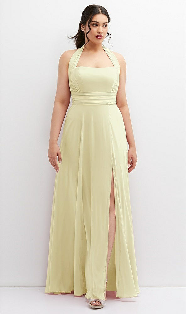 Front View - Butter Yellow Chiffon Convertible Maxi Dress with Multi-Way Tie Straps