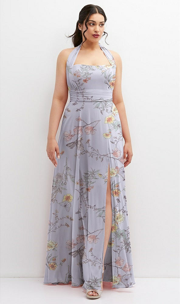 Front View - Butterfly Botanica Silver Dove Chiffon Convertible Maxi Dress with Multi-Way Tie Straps