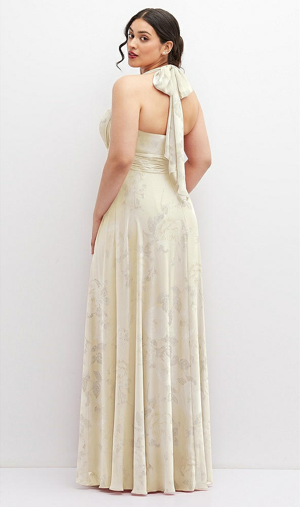 Back View - Butter Yellow Floral Chiffon Convertible Maxi Dress with Multi-Way Tie Straps
