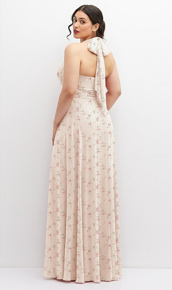 Back View - Coquette Floral Print Chiffon Convertible Maxi Dress with Multi-Way Tie Straps