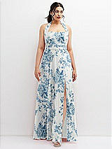 Front View Thumbnail - Cottage Rose Dusk Blue Chiffon Convertible Maxi Dress with Multi-Way Tie Straps