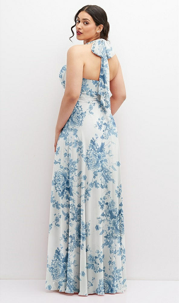 Back View - Cottage Rose Dusk Blue Chiffon Convertible Maxi Dress with Multi-Way Tie Straps