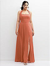 Front View Thumbnail - Terracotta Copper Chiffon Convertible Maxi Dress with Multi-Way Tie Straps