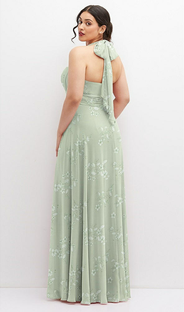 Back View - Vintage Primrose Sage Chiffon Convertible Maxi Dress with Multi-Way Tie Straps