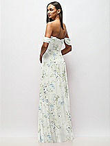 Rear View Thumbnail - Bleu Garden Chiffon Corset Maxi Dress with Removable Off-the-Shoulder Swags
