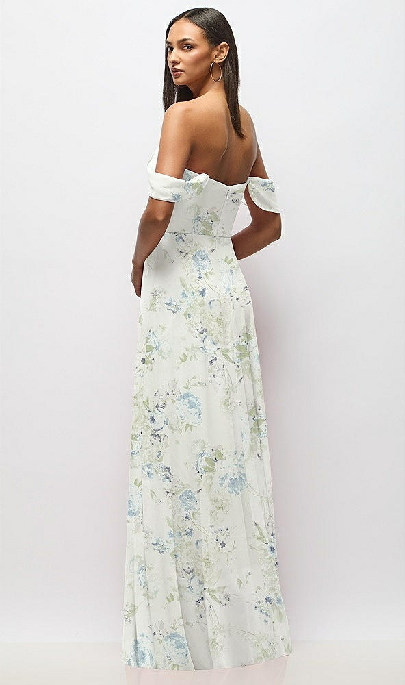 Back View - Bleu Garden Chiffon Corset Maxi Dress with Removable Off-the-Shoulder Swags