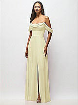 Front View Thumbnail - Butter Yellow Chiffon Corset Maxi Dress with Removable Off-the-Shoulder Swags