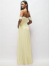 Rear View Thumbnail - Butter Yellow Chiffon Corset Maxi Dress with Removable Off-the-Shoulder Swags