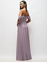 Rear View Thumbnail - Lilac Dusk Chiffon Corset Maxi Dress with Removable Off-the-Shoulder Swags