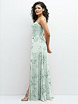 Alt View 2 Thumbnail - Mint Green Floral Chiffon Corset Maxi Dress with Removable Off-the-Shoulder Swags