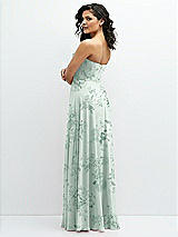 Alt View 3 Thumbnail - Mint Green Floral Chiffon Corset Maxi Dress with Removable Off-the-Shoulder Swags