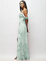 Side View Thumbnail - Mint Green Floral Chiffon Corset Maxi Dress with Removable Off-the-Shoulder Swags