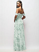 Rear View Thumbnail - Mint Green Floral Chiffon Corset Maxi Dress with Removable Off-the-Shoulder Swags