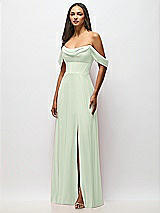 Front View Thumbnail - Mint Green Chiffon Corset Maxi Dress with Removable Off-the-Shoulder Swags