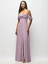 Front View Thumbnail - Suede Rose Chiffon Corset Maxi Dress with Removable Off-the-Shoulder Swags