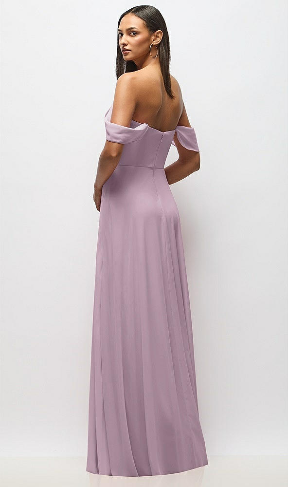 Back View - Suede Rose Chiffon Corset Maxi Dress with Removable Off-the-Shoulder Swags