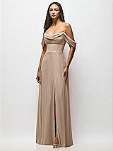 Front View Thumbnail - Topaz Chiffon Corset Maxi Dress with Removable Off-the-Shoulder Swags