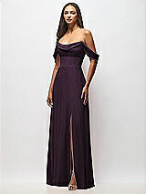 Front View Thumbnail - Aubergine Chiffon Corset Maxi Dress with Removable Off-the-Shoulder Swags