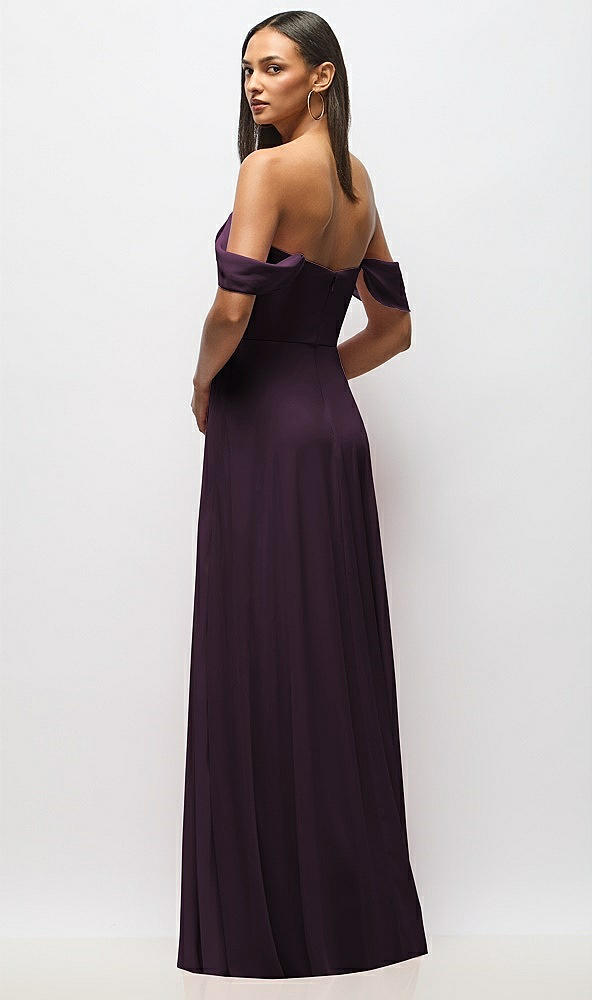 Back View - Aubergine Chiffon Corset Maxi Dress with Removable Off-the-Shoulder Swags
