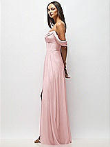 Side View Thumbnail - Ballet Pink Chiffon Corset Maxi Dress with Removable Off-the-Shoulder Swags