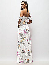 Rear View Thumbnail - Butterfly Botanica Ivory Chiffon Corset Maxi Dress with Removable Off-the-Shoulder Swags