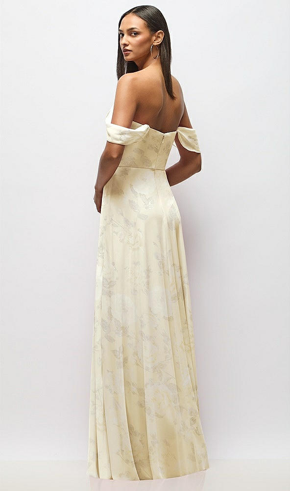 Back View - Butter Yellow Floral Chiffon Corset Maxi Dress with Removable Off-the-Shoulder Swags